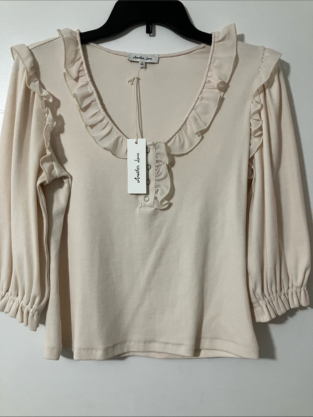 Another Love Cream Ruffle Scoop-Neck Long Sleeve Tee